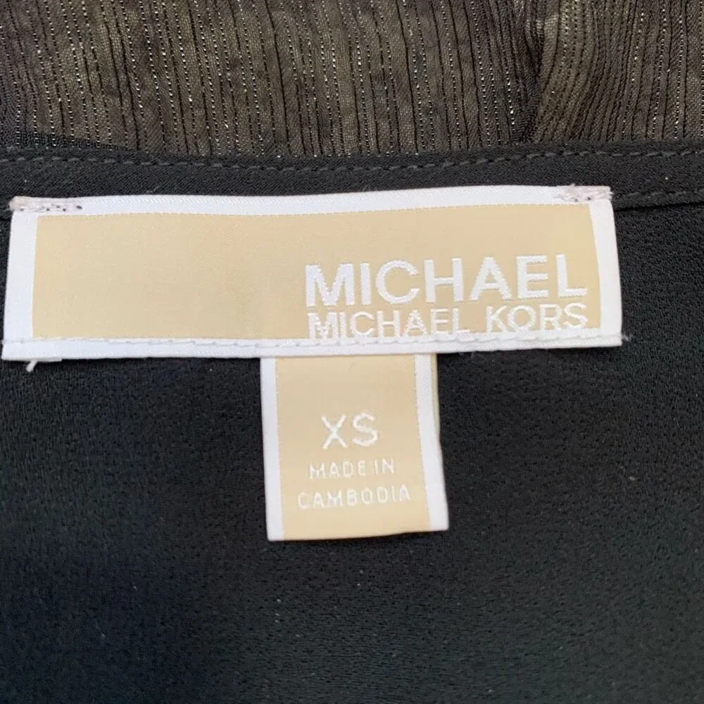 Michael Kors Dress‎ Faux Wrap Black Metallic Shimmer Asymmetrical Ruffle Sheer
